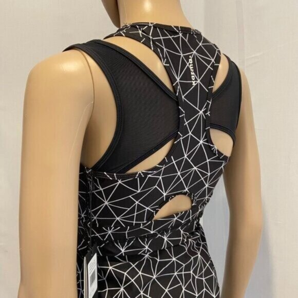 Karma Womens Geometric Print Black & White Racerback Tank Top With Built-In Bra - Picture 3 of 16